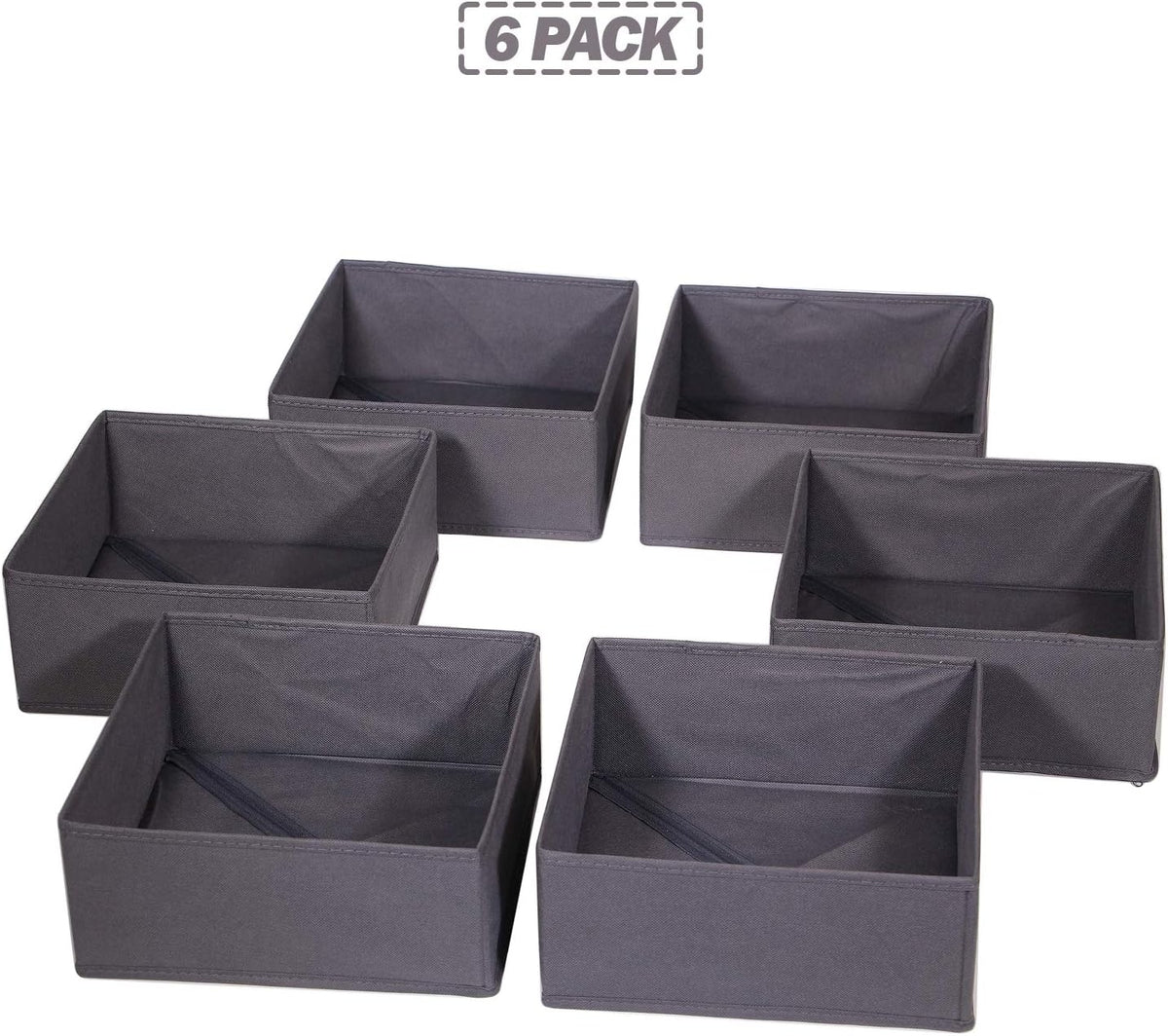 6 Pack Foldable Cloth Storage Box Closet Dresser Drawer Organizer Divider Fabric Baskets Bins Containers for Clothes Underwear Bras Socks Lingerie Clothing, Dark Grey 600