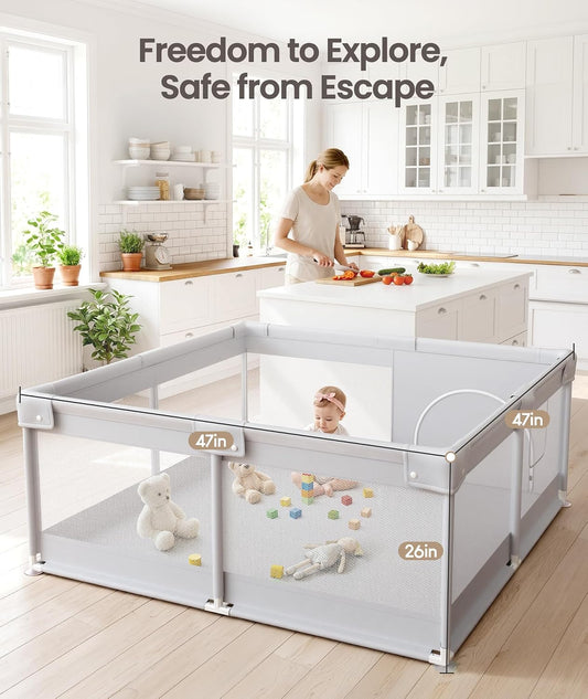 Baby Playpen, 47×47in Playpen for Babies and Toddlers with Door