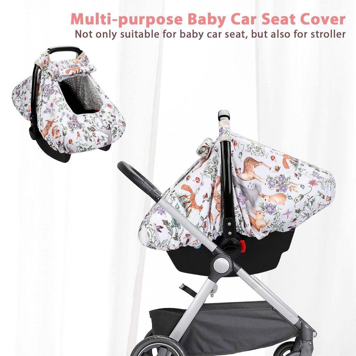 Car Seat Cover Baby Girl, Warm Winter Carseat Cover for Baby, Kick-Proof Infant Car Seat Cover with Peep Window, Windproof & Cozy, Pink Rainbow