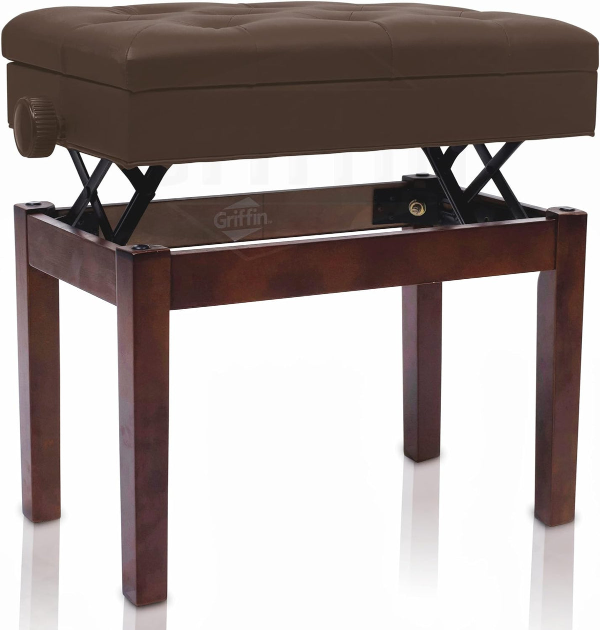 Adjustable Piano Bench (ErgonomicPRO-X Series) – Vintage Brown PU Leather, Keyboard Stool, Music Storage Seat for Home & Studio