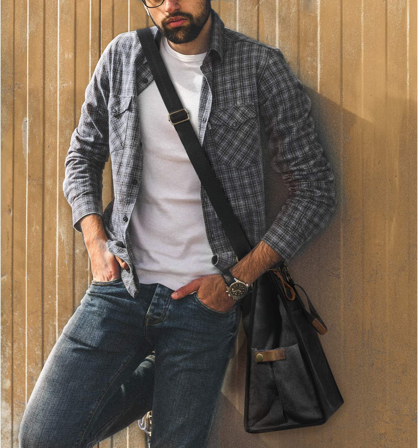 Insulated Canvas Lunch Bag for Women/Men-9.6 L Reusable Leakproof Lunch Tote Bag for Work Picnic Beach - Fashion Lunchbox for Men and Women with Shoulder Strap(Dark Grey)