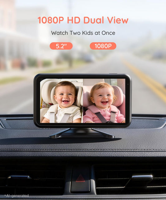 BM2 PRO Dual Baby Car Camera, 5.2" 1080P Baby Monitor
