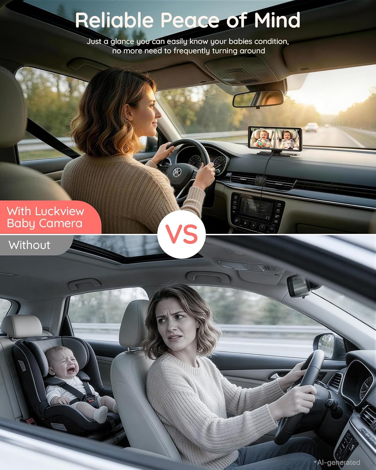 BM2 PRO Dual Baby Car Camera, 5.2" 1080P Baby Monitor