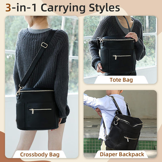 Small Diaper Bag Mini Diaper Bag, Leather Diaper Bag Backpack Mini Backpack with 14 Pockets Insulated Pockets & Shoulder Strap