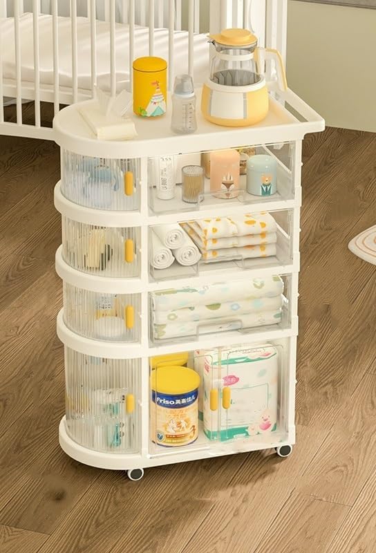 Baby Caddy Organizer with Wheels, Rolling Diaper Cart for Baby Essentials, Kids Bookshelf and Toy Organizer, Height 35in/89cm (Green)