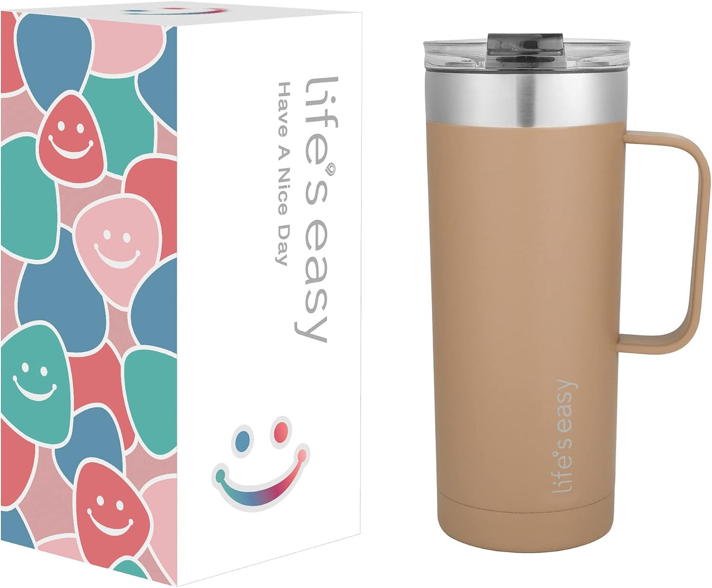 20oz Stainless Steel Mug w/Handle - Double Wall Insulated Travel Tumbler w/Flip Lid - Leak Proof Tumbler-Thermal Cup for Coffee, Tea & More - Keep Hot & Cold Drinks (Mint Green, 20 oz)