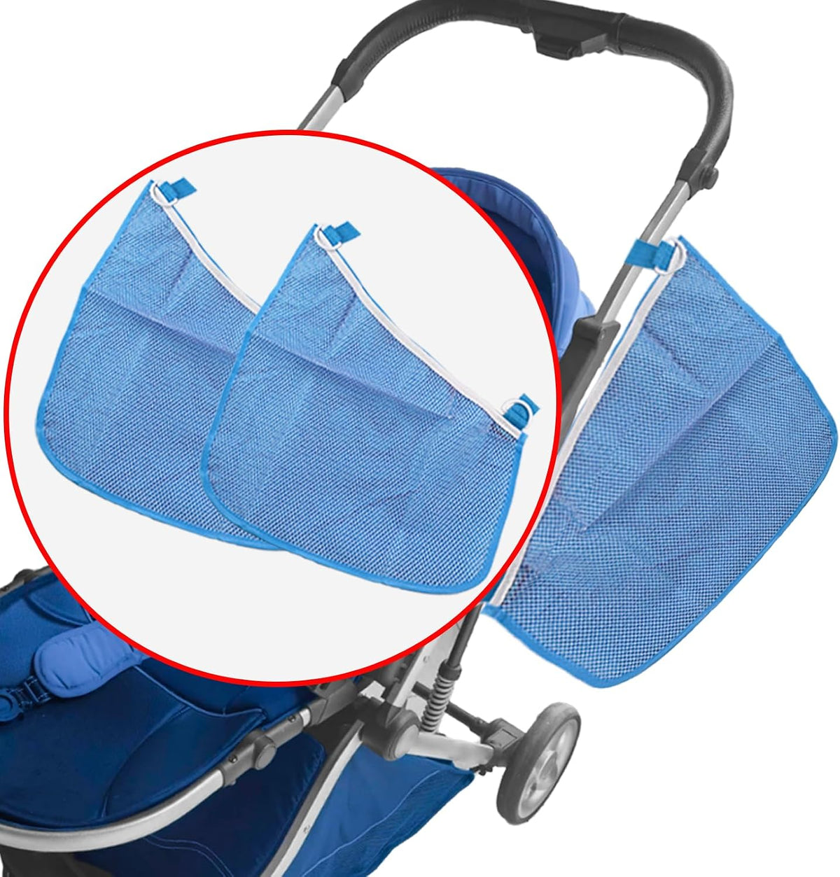 2 Pack Universal Side Sling Stroller Cargo Net, Non-Slip and Adjustable Straps Storage Mesh Bag,Portable Mesh Storage Organizer (Black)