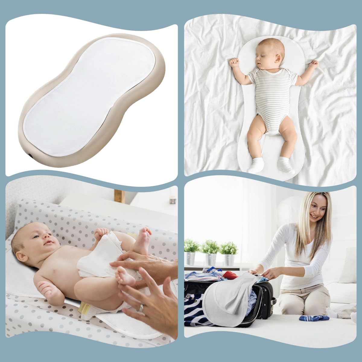 4 Pcs Muslin Changing Pad Liners Fits in Peanut Shape Changing Pad-Blue