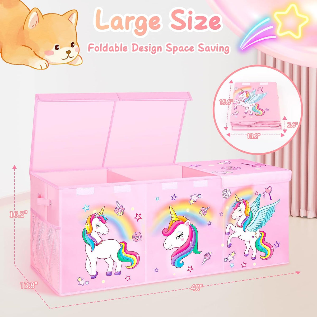Large Toy Box, Sturdy Kids Storage Organizer for Boys Girls, 25"x13"x16"