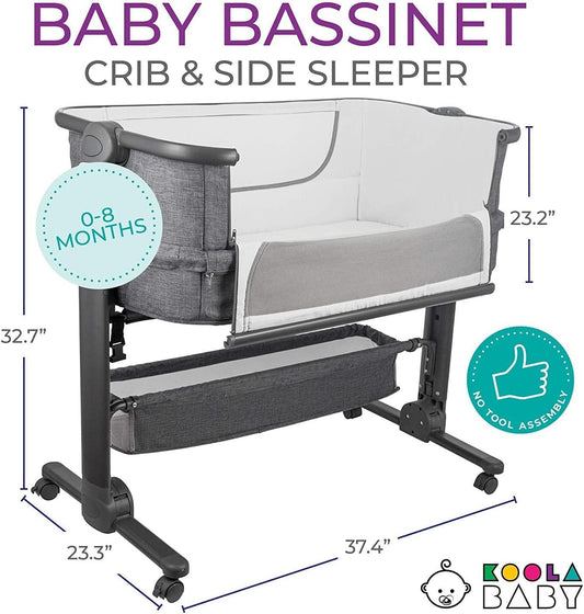 KoolerThings Baby Bassinet, Bedside Sleeper for Baby, Easy Folding Portable Crib with Storage Basket for Newborn, Bedside Bassinet, Comfy Mattress/Travel Bag Included (Bassinet) (Grey)