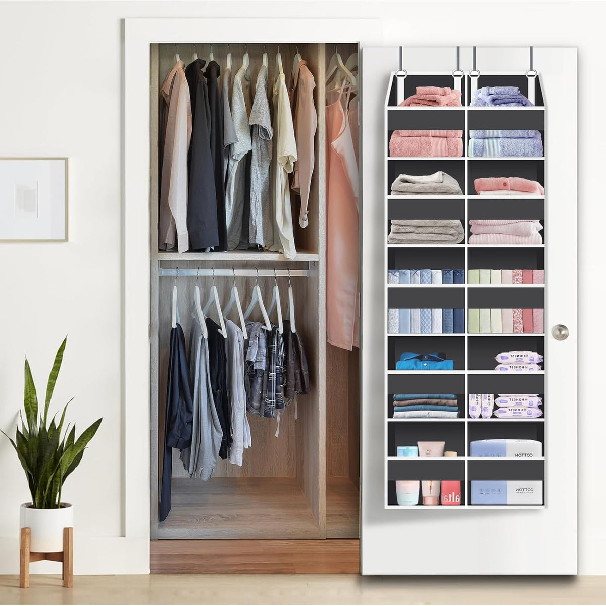 UVIAHOMI 2 Pack - Over The Door Organizer 5 Tiers, Extra Large Behind Door Storage of 10 Big Front & 10 Mesh Pockets, 80lb Weight Capacity, Hanging Doors Storage for Closet Bedroom Nursery, Dark Gray