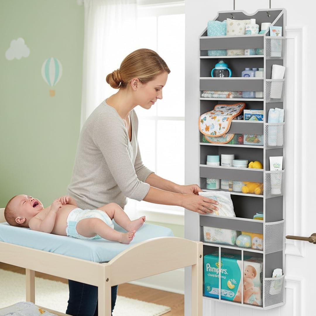 Over the Door Organizer, Compact Hanging Storage for Nursery Bathroom