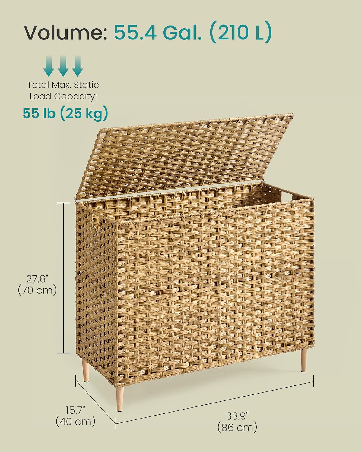 SONGMICS 4-SectionLaundry Hamper With Lid, PE Rattan, 55.5 Gallons (210 L)