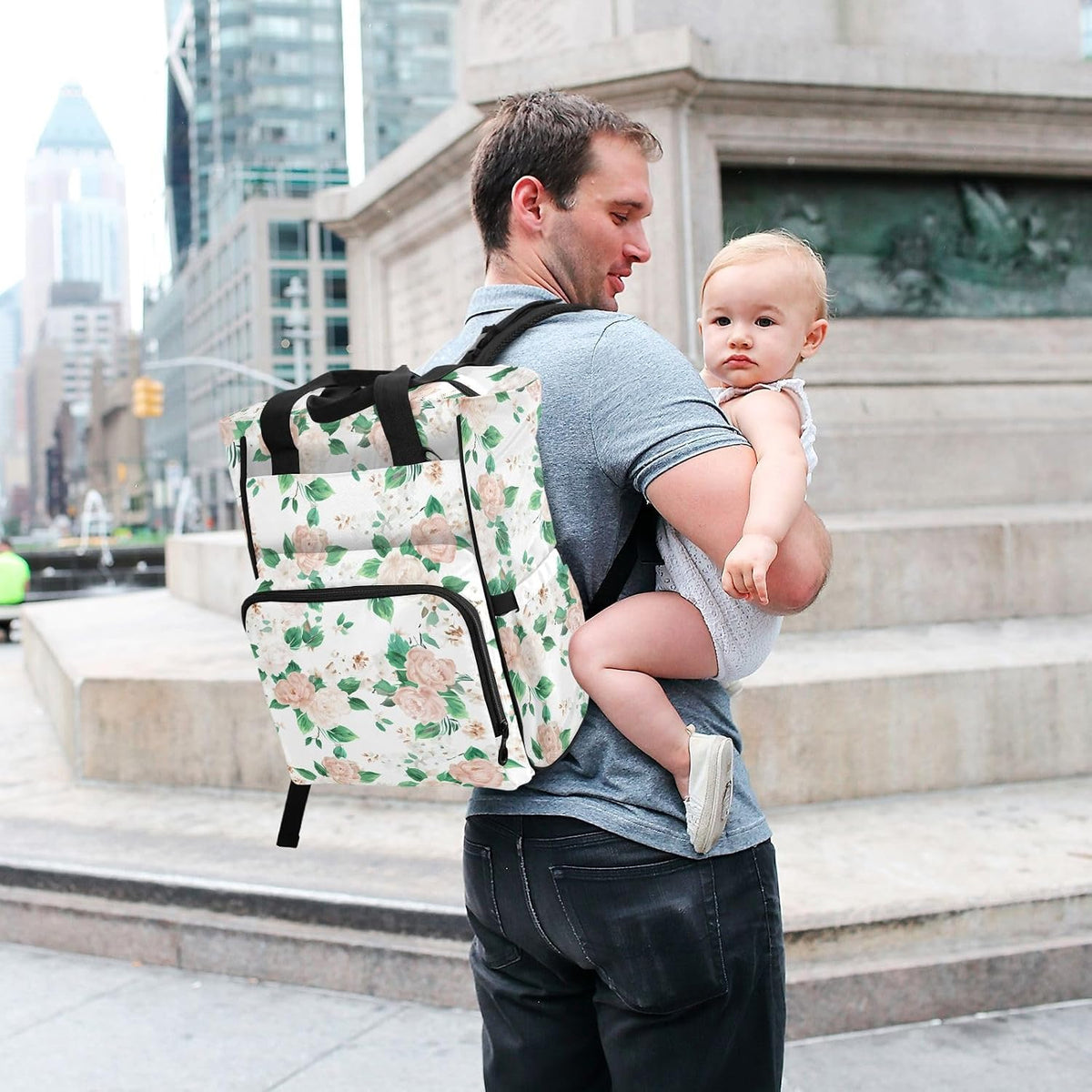 Diaper Bag Backpack, Multifunction Travel Bag for Moms Dads, Baby Changing Bag with Insulted Pockets, Stroller Straps and Side Bottle Pockets Floral Pattern