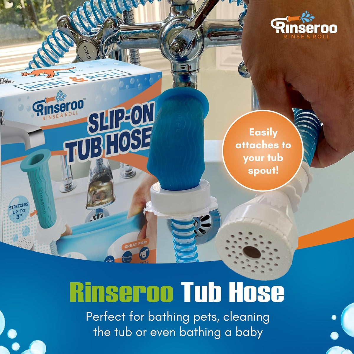 Slip-On Bathtub Faucet Sprayer Attachment, 5 Foot Hose