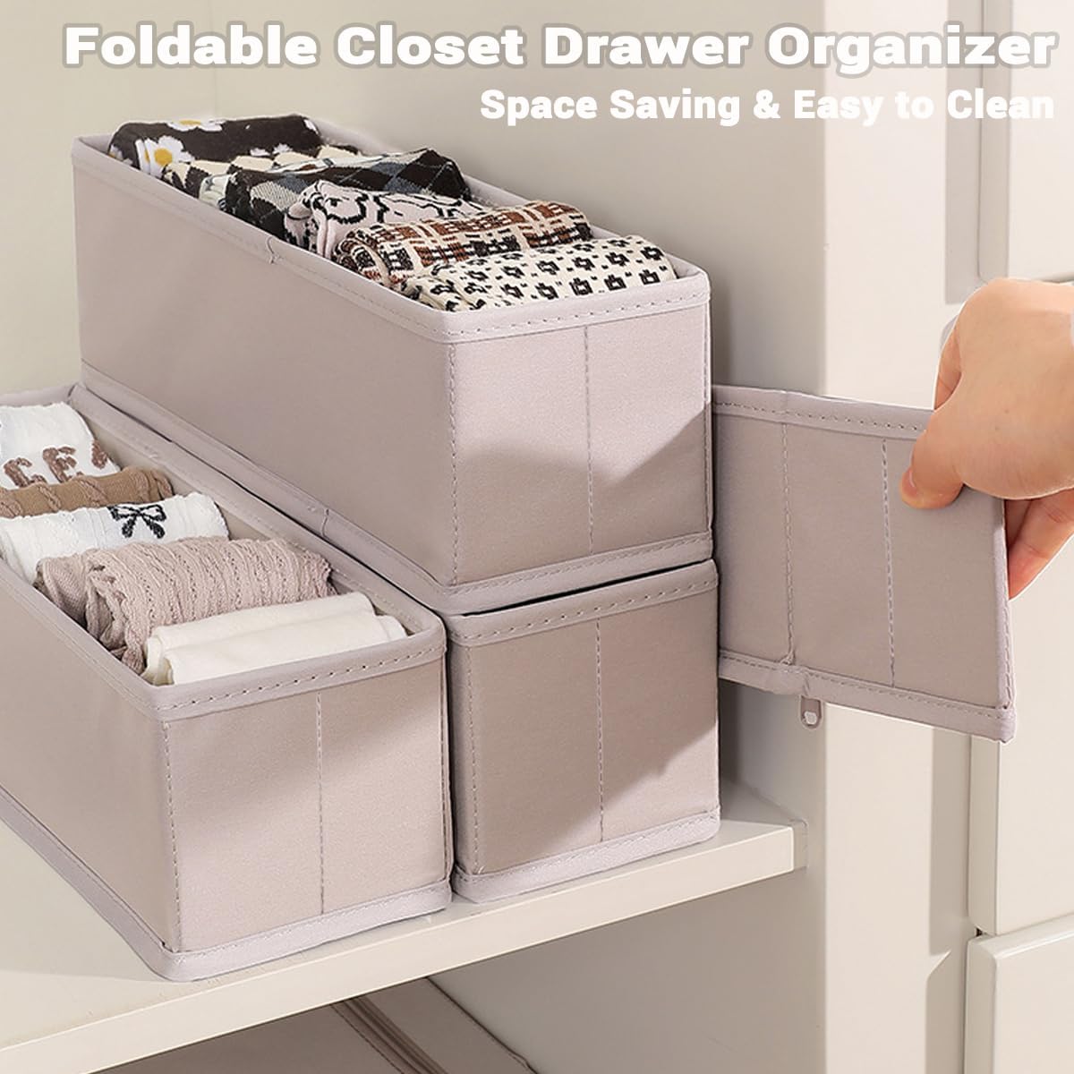 Mini Foldable Clothes Drawer Organizer 6 Pcs, Fabric Drawer Organizer for Nursery, Small Drawer Fabric Organizer for Clothing, Sock Underwear Bra Belt Tie Scarves Drawer (6 Light Beige)