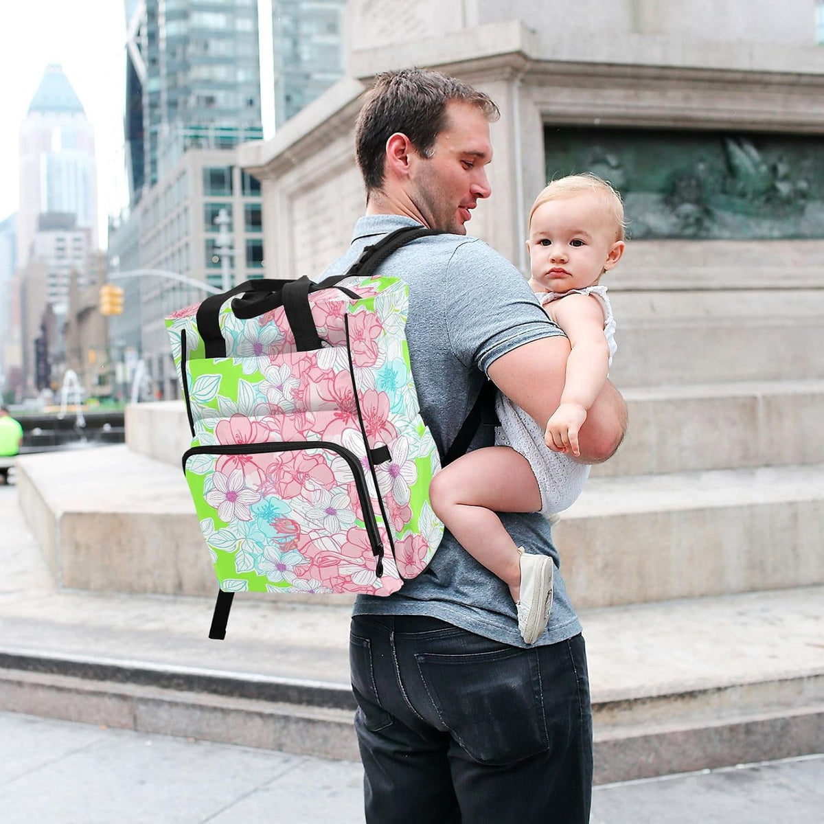 Diaper Bag Backpack, Multifunction Travel Bag for Moms Dads, Baby Changing Bag with Insulted Pockets, Stroller Straps and Side Bottle Pockets Delicate Line Florals