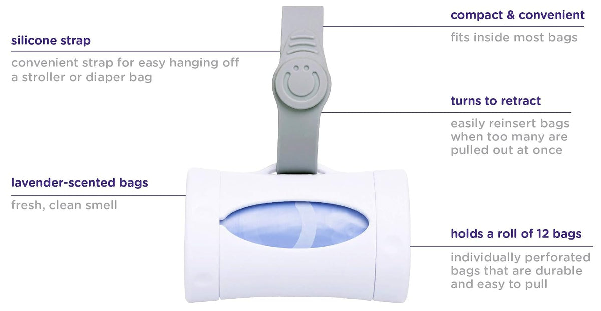 On The Go Waste Disposal Bags Refills Value Pack, Lavender Scented & Retractable On the Go Bag Dispenser for Baby Travel, Diaper Bag Accessory Must Have for Newborn, Helpful Baby Item