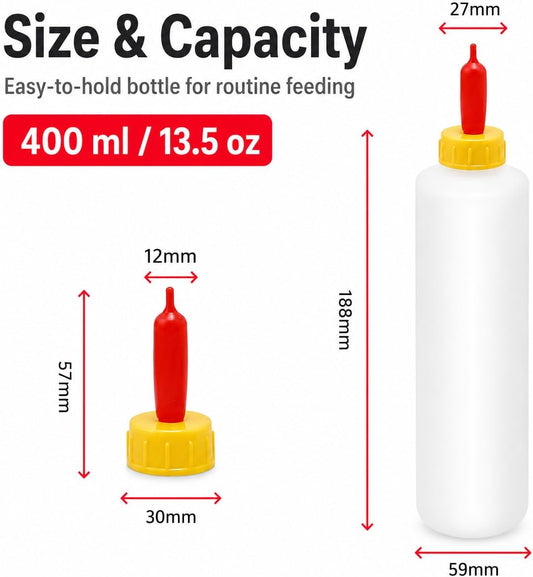 6Pcs Goat Feeding Bottles 400 ml/13.5 oz and 12 Nipples, Lamb and Kid Bottle, Livestock Baby Bottle for Sheep,Lamb,Calf and Other Mammal Feeding Bottles
