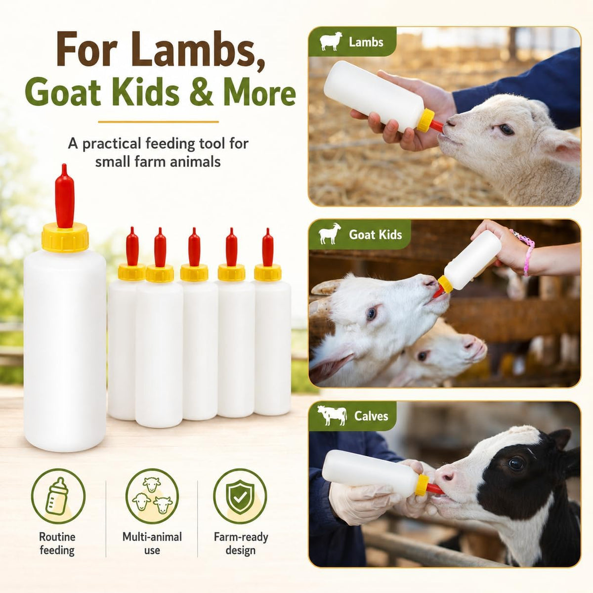 6Pcs Goat Feeding Bottles 400 ml/13.5 oz and 12 Nipples, Lamb and Kid Bottle, Livestock Baby Bottle for Sheep,Lamb,Calf and Other Mammal Feeding Bottles
