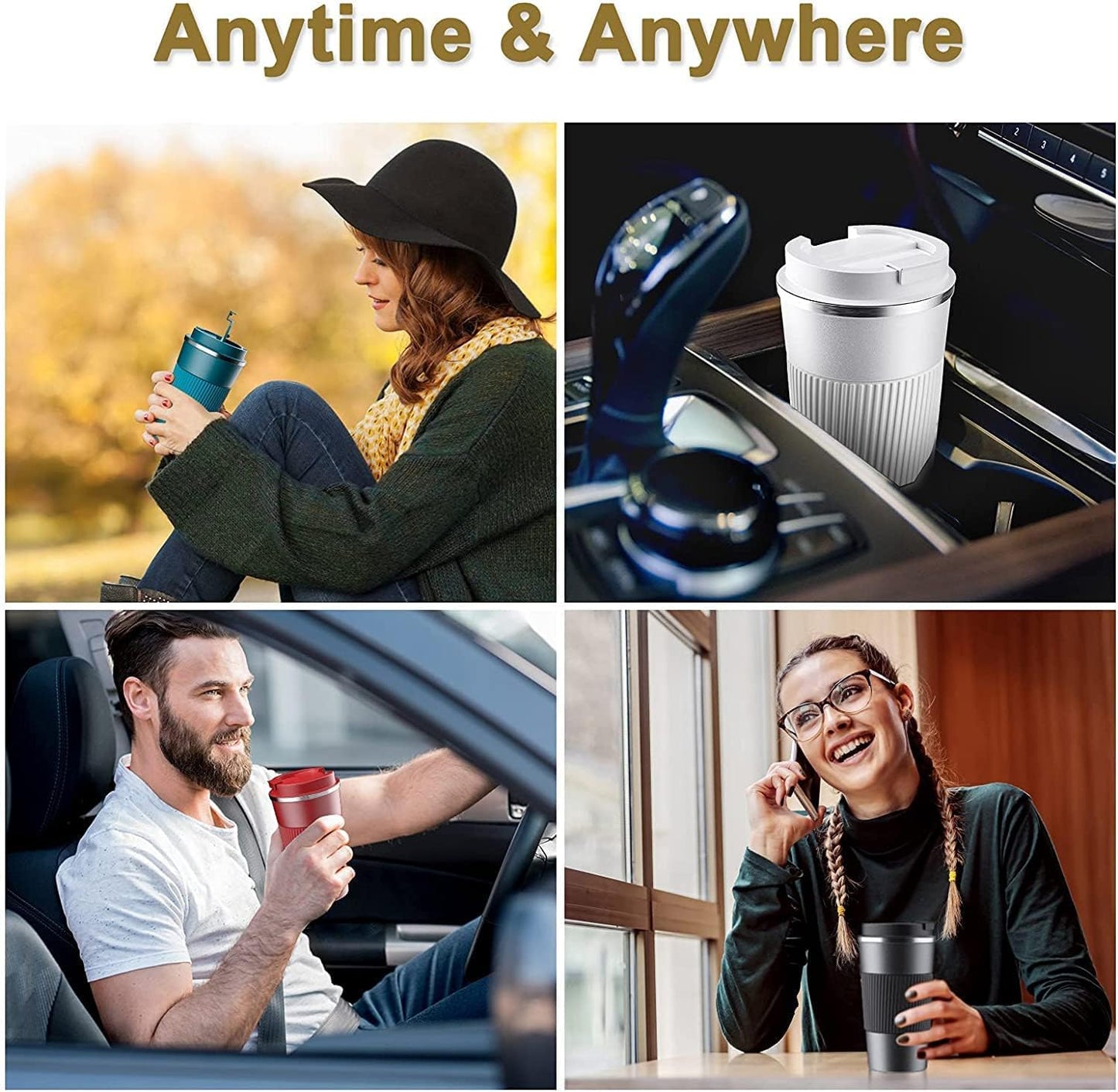 16oz Travel Coffee Mug Spill Proof, Insulated Coffee Mug with Lid, Leakproof Coffee Tumbler,Stainless Steel Vacuum Coffee Cup for Hot/Cold Drinks, Reusable Coffee Cup for Men Women -510ml,Black