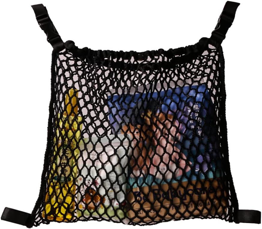 Stroller Caddy Organizer Extra Large Storage Space, Universal Fit Cargo Net Mesh Hanging Bag for Stroller Caddy Accessories Carrying Diaper and Snacks