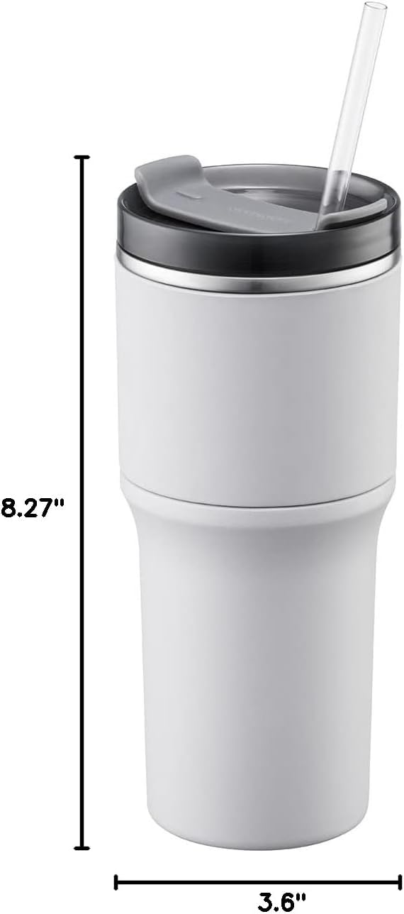 Metro Tumbler Stainless Steel Double Wall Insulated with Non-slip grip, Lid, 22 oz, Gray