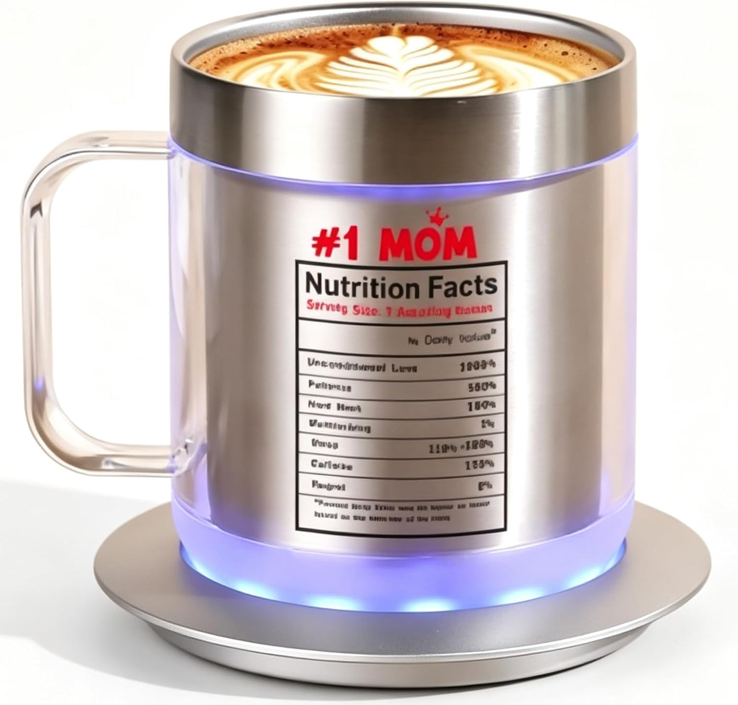 12oz Heated Mug for Coffee, 304 Stainless Steel Coffee Cup Warmer Set, USB Electric Mug Warmer for Desk, Temperature Control Coffee Cup (Silver Classic-12oz)