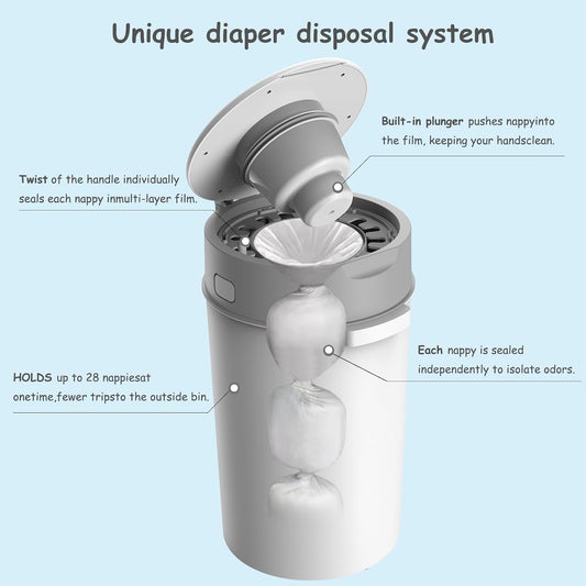 Bellababy Diaper Pail, Upgrade Baby Diaper Bin with Double Odor Locking, Includes 4 Refills (270 inches/pcs), Compact Design for Nursery