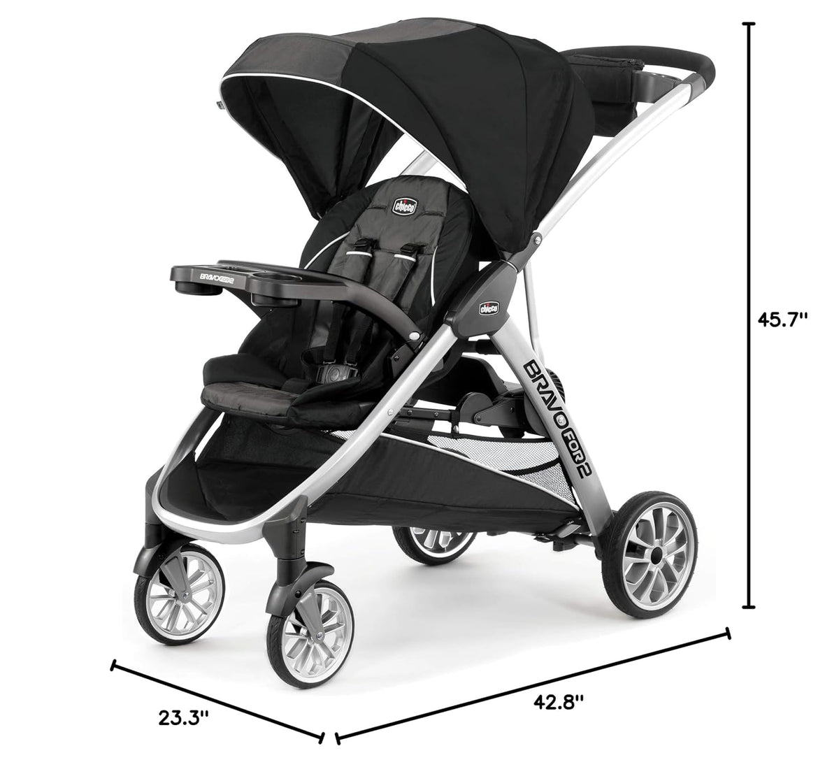 Chicco BravoFor2 Standing/Sitting Double Stroller w/Child & Parent Tray
