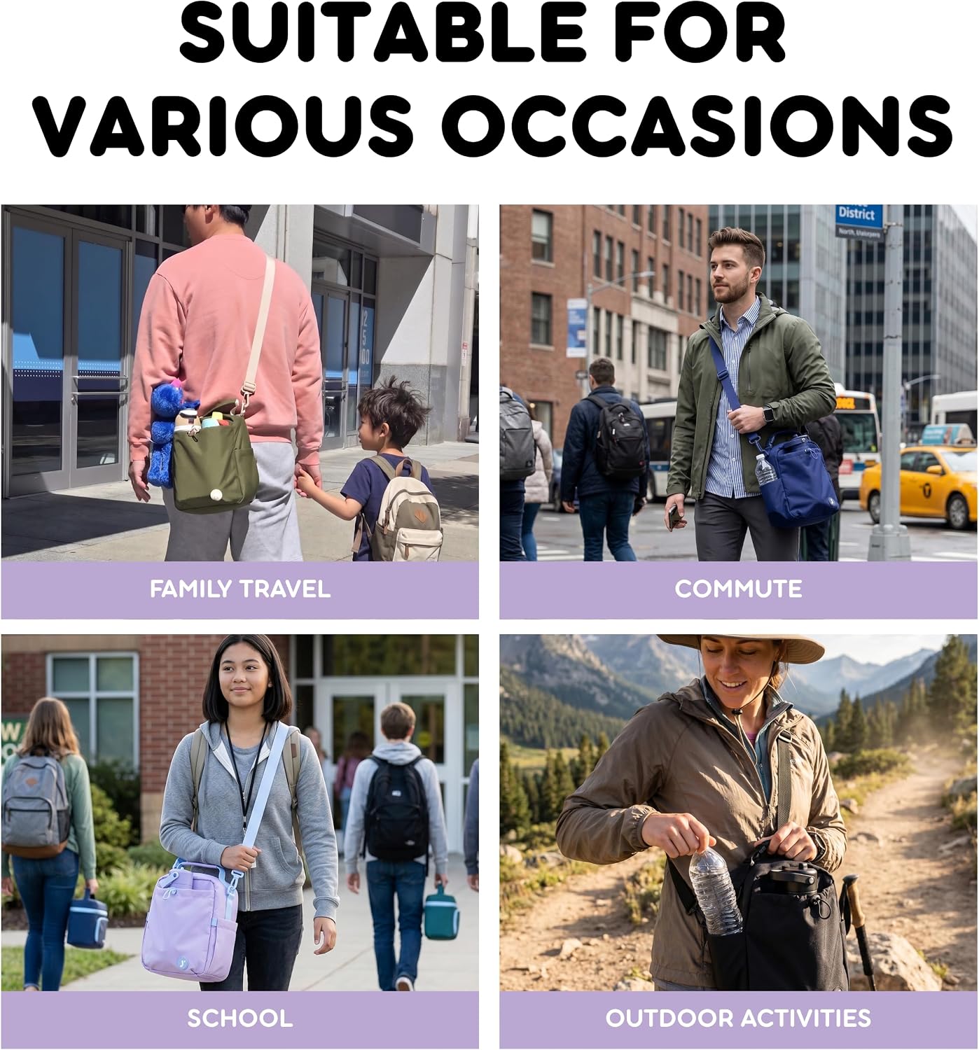 Cole Insulated Lunch Bag with Water Bottle Holder. 40oz Water Bottle Carrier Compatible w/ 40 oz Owala/Stanley Cups. Tall Thermal Crossbody Lunch Box with Strap, Olive Green