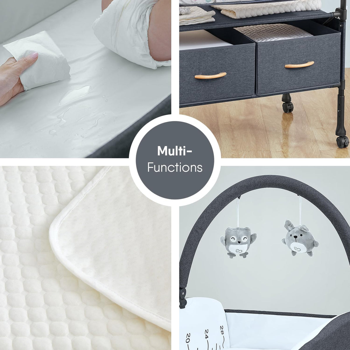 Portable Baby Changing Table with 2 Storage Baskets (Grey)