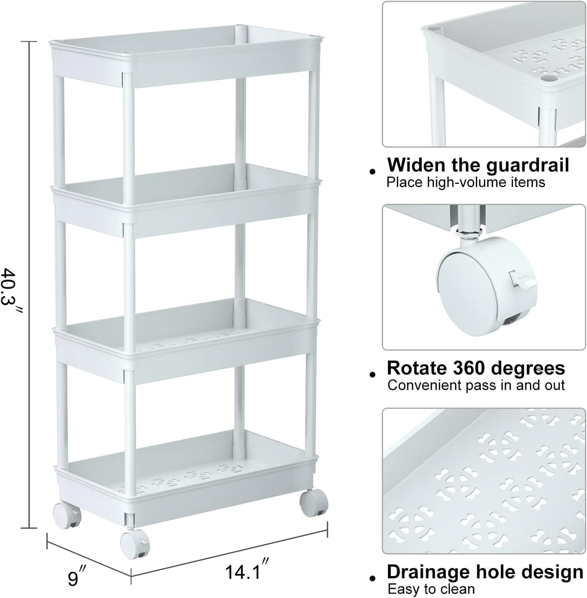 Clear 3-Tier Plastic Rolling Utility Cart with Wheels