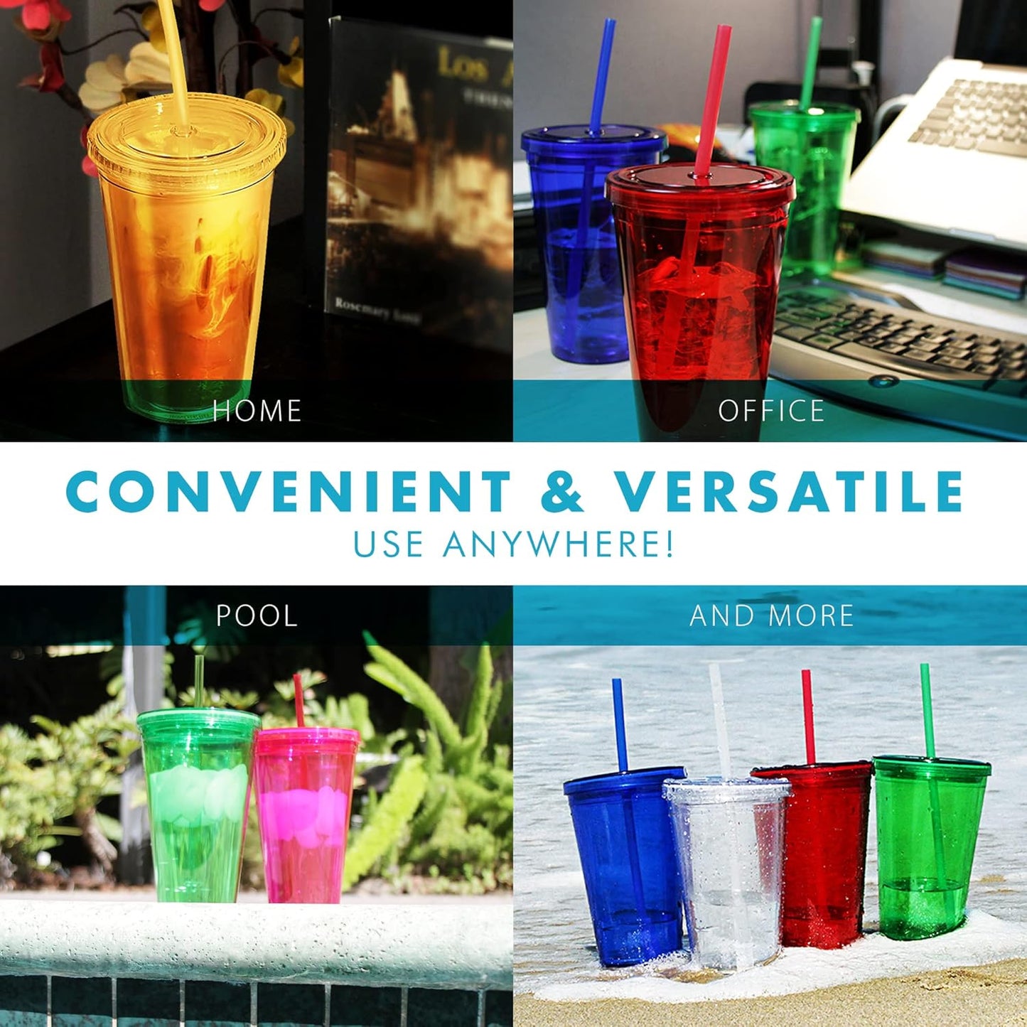 Simple Green Solutions - Acrylic Double Wall Cup for Cold Drinks, Reusable Cups with Lids and Straws, Insulated Plastic Tumblers with Lids and Straw, Acrylic Tumblers, 16 oz Capacity, Orange