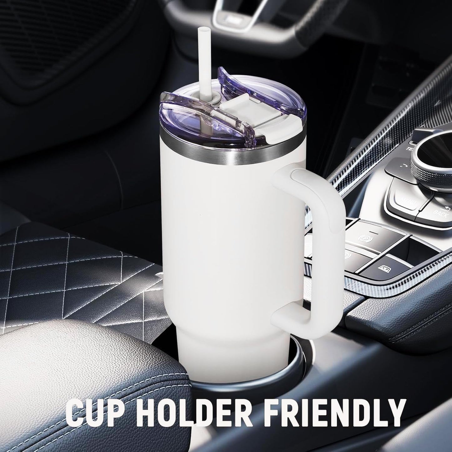 30 oz Tumbler with Handle, Tumbler with Lid and Straw, Double Wall Vacuum Insulated Travel Mug Stainless Steel Tumbler for Hot and Cold, Cupholder Friendly (Almond Birch)