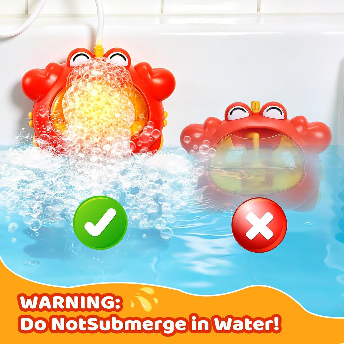 Bath Toys for Kids Ages 1-3 4-8 Rechargeable Bath Bubble Machine 2 in 1 with Baby Shower Head Light Up Crab Bath Toys with Colourful RGB Light for Toddler Boys and Girls