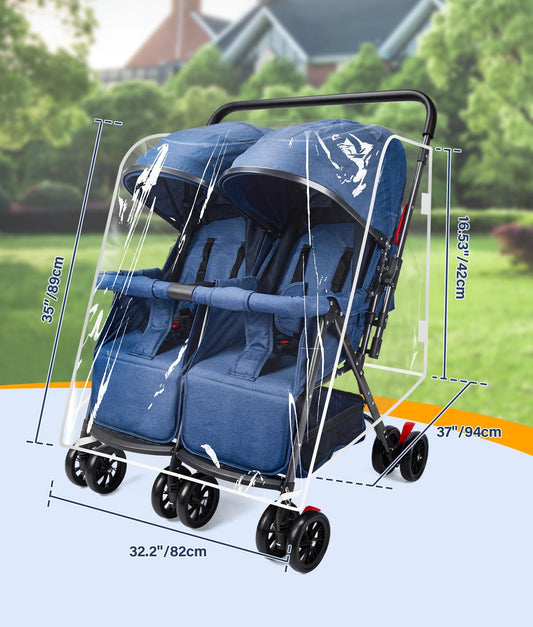 Double Stroller Rain Cover, Weather Shield for Side by Side Baby Double Stroller, Universal Waterproof Stroller Cover for Rain/Wind/Snow/Cold/Dust, Baby Travel Outdoor Accessories