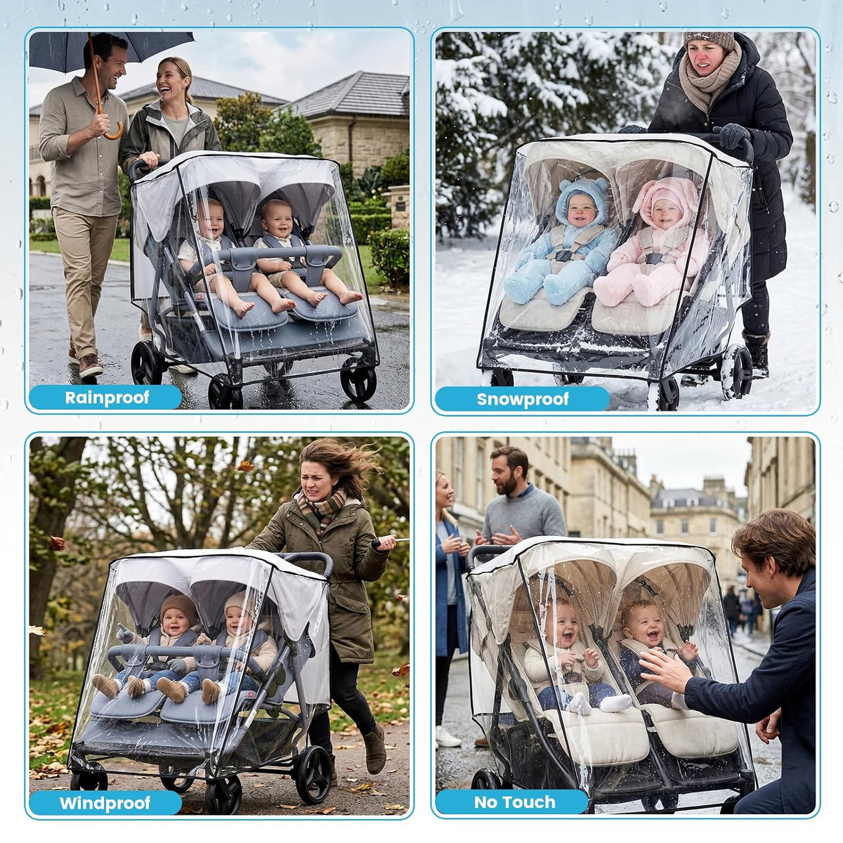 Double Stroller Rain Cover for Side by Side Stroller, Universal Fit, Clear