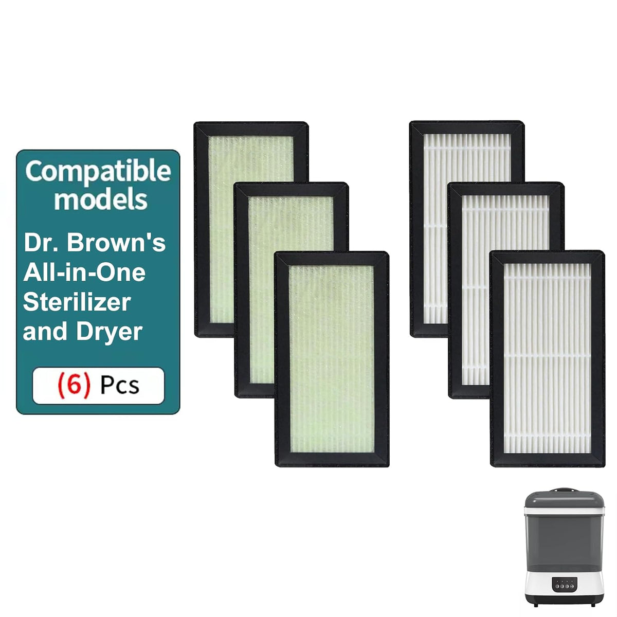 6 Pack Filter Replacement for Dr. Brown's Sterilizer and Dryer for Baby Bottles and Pacifiers