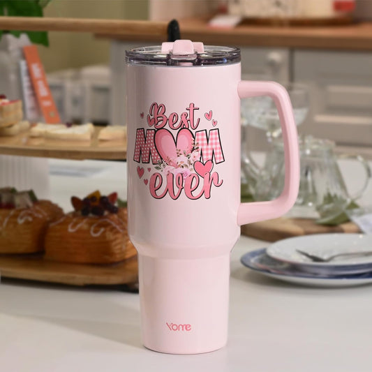 YOME 40oz Bow Cherry Tumbler Handle and Flip Straw | Stainless Steel Insulated Cute Water Bottle | Keeps Drinks Cold | Dishwasher Safe | Cupholder Friendly | Gift Gym Travel Yoga - Colors A