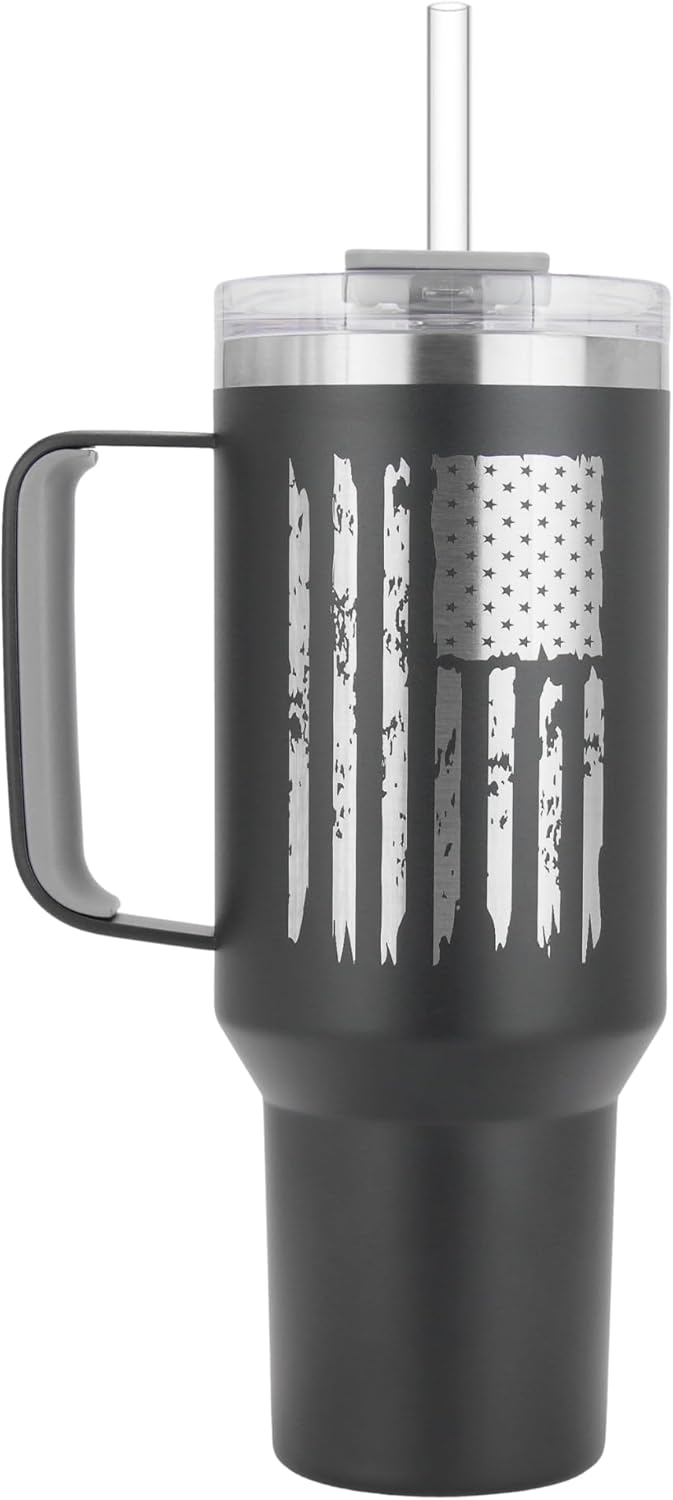 40oz 30 oz Tumbler with Handle, Straw Lid, Insulated Stainless Steel Travel Mug Water Bottle Ice Coffee Cup For Cold and Hot, BigSur (30oz Oatmilk)