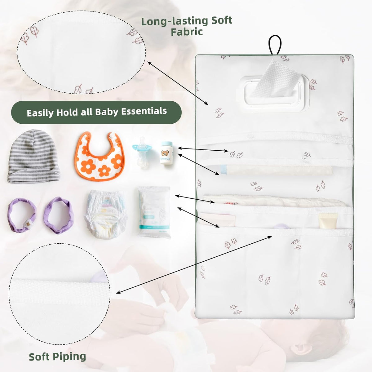 Baby Diaper Bag Organizer, Compact & Foldable Small Diaper and Wipes Pouch