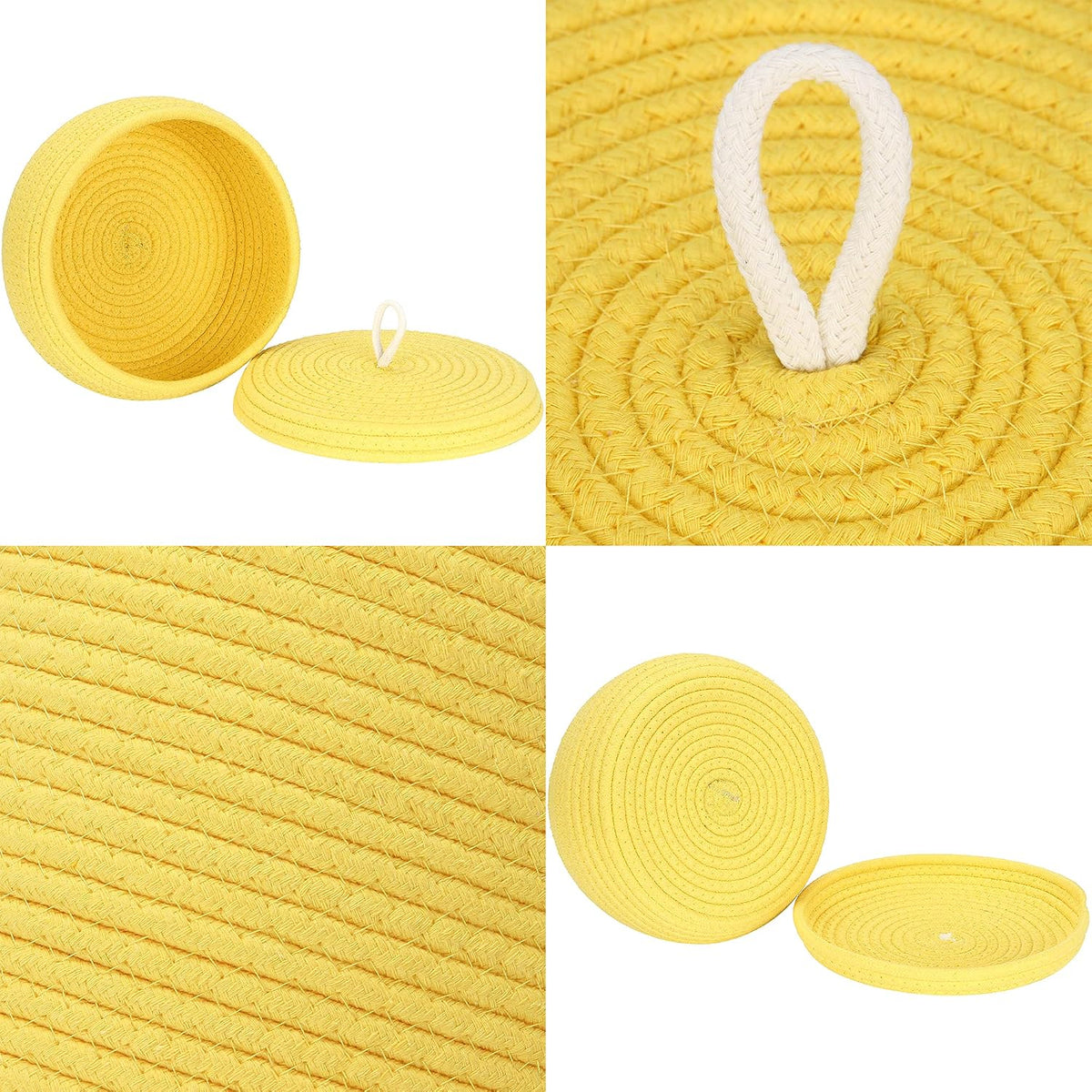 Round Woven Cotton Rope Storage Basket with Lid, Khaki