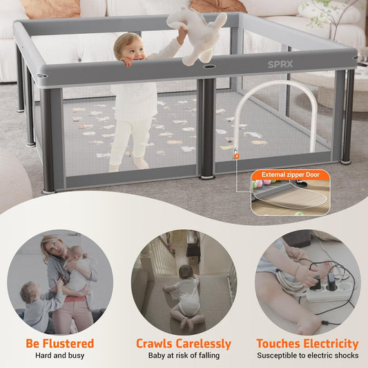 Foldable Baby Playpen with Mat,50"×50" Collapsible Playard for Babies and Toddlers,Indoor&Outdoor Kids Safety Play Pen,Portable Travel Playpen with Travel Pack and 50 Ocean Balls