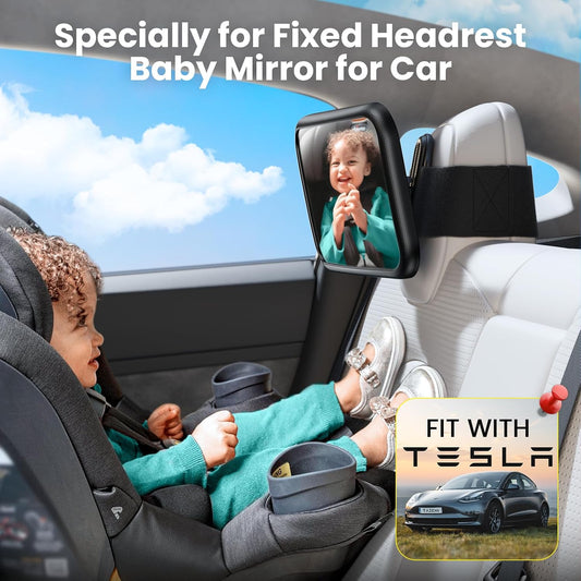 Baby Car Mirror Rear Facing for Fixed Headrest, Fits Tesla