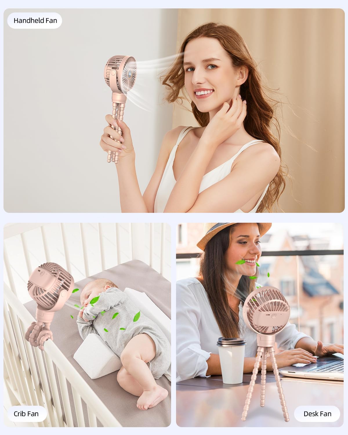 Portable Stroller Fan, Mini Baby Fans Battery Operated with LED Display