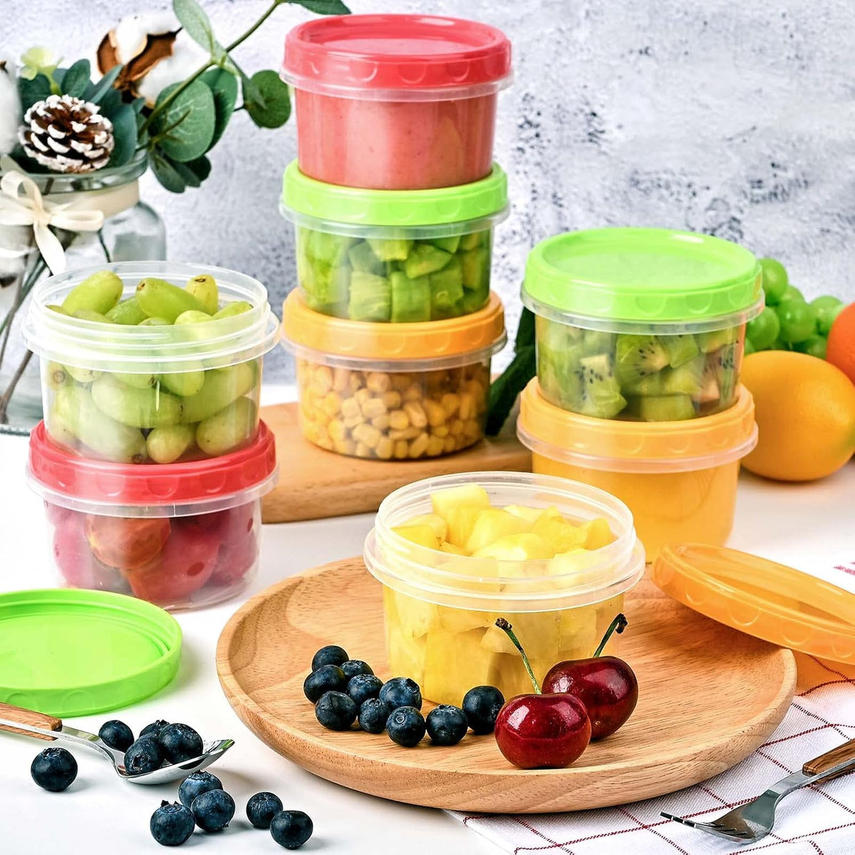 8 oz Small Plastic Freezer Containers, 12 Pcs, Multicolor