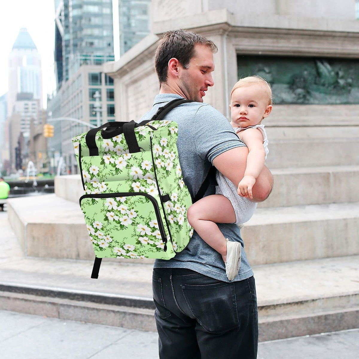 Diaper Bag Backpack, Multifunction Travel Bag for Moms Dads, Baby Changing Bag with Insulted Pockets, Stroller Straps and Side Bottle Pockets Meadow Floral Pattern