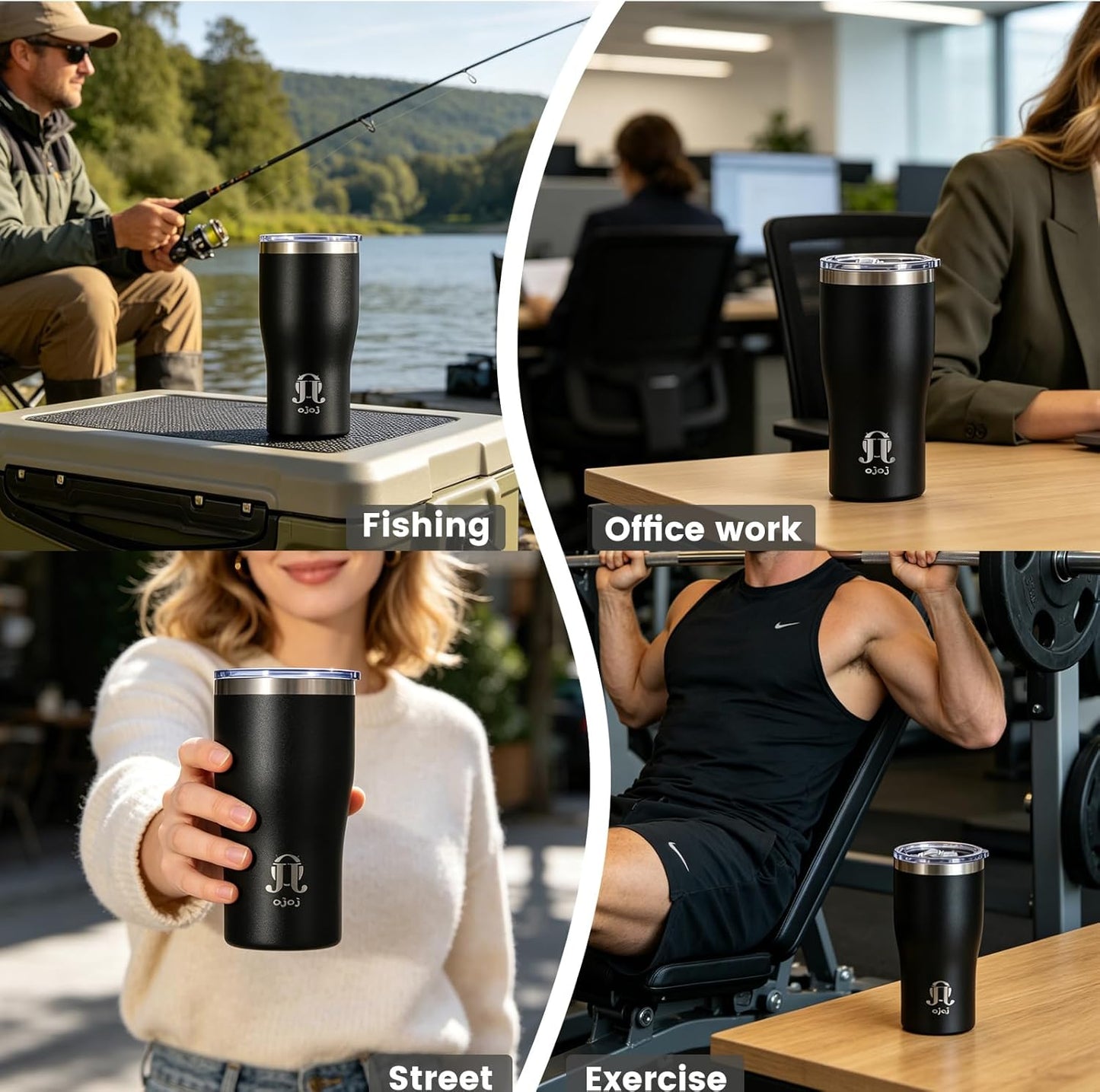OJOJ 20oz Double Wall Vacuum Insulated Stainless Steel Travel Mug, Ceramic Lined Coffee Cup, Reusable Tumbler with Cleaning Brush.