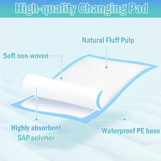 100 Pack Disposable Changing Pads Baby Disposable Underpads Waterproof Diaper Changing Pad Breathable Underpads Bed Table Protector Mat (17 x 13 Inches)